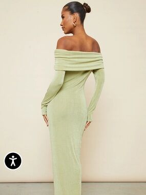 NWT Bodycon Bardot Long Sleeve Maxi Dress - Green